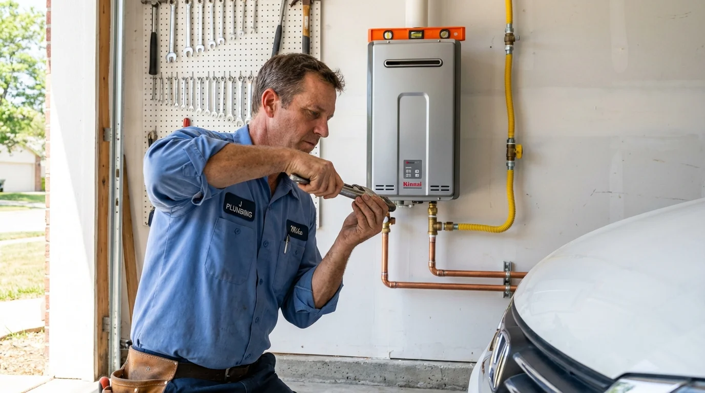 Tankless water heater installation by a Johns Plumbing LLC plumber in El Dorado Springs