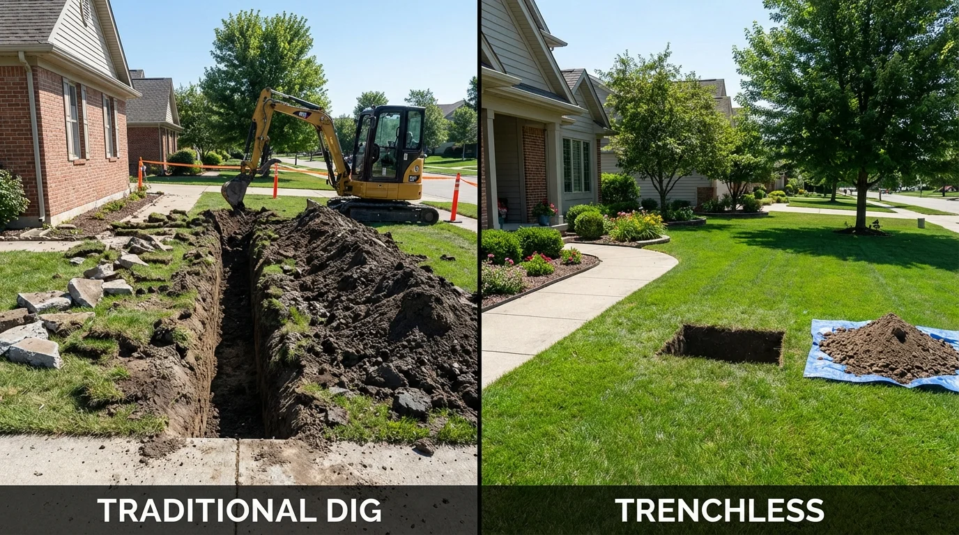 Trenchless sewer repair with minimal yard damage versus traditional excavation in El Dorado Springs, MO